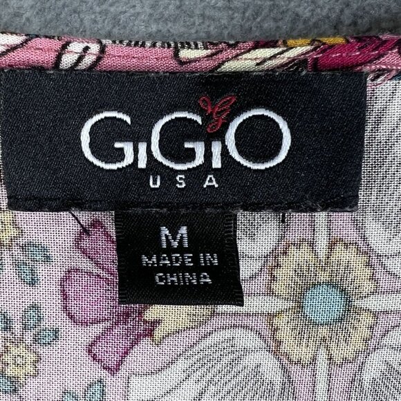 GiGio Womens M Boho Floral Blouse Smocked Cuff Balloon Sleeves Hippie Artsy Top - Picture 13 of 16